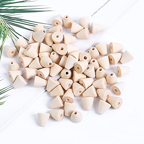 50 Pcs Natural Geometric Cone Shaped Wood Beads Unfinished Wooden Spacer Beads for Jewelry Bracelet Necklace DIY Craft Making, 14 x 16mm