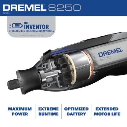 Dremel 8250 12V Lithium-Ion Variable Speed Cordless Rotary Tool with Brushless Motor, 5 Rotary Tool Accessories, 3Ah Battery, Charger, and Tool Bag