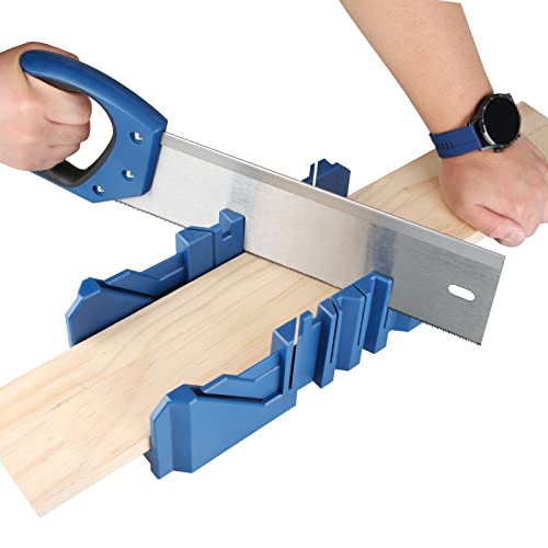 Olympia Tools Saw Storage Mitre Box with 14-Inch Backsaw with 90 degree, 45 degree, and 22-1/2 degree Angle Slot Types Plastic Saw Box for Woodworker