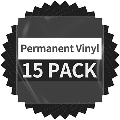 Black Permanent Vinyl - 15 Sheets Glossy Black Adhesive Vinyl 12"x11.8", Black Vinyl Permanent Adhesive Vinyl Sheets for Home Decor Car Decal, Glossy & Waterproof Vinyl Paper for All Cutting Machine