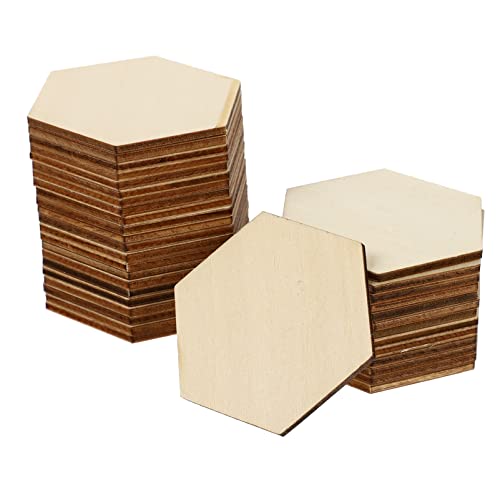 MAGICLULU 50pcs 60MM Mini Hexagon Wood Slices Unfinished Wooden Hexagon Cutouts Blank Hexagon Wood Chips for DIY Craft Projects Painting Home