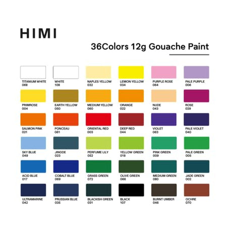 HIMI Gouache Paint Set，Art Supplies for Professionals，36 Colors 12g，Paint for Canvas and Paper HIMI