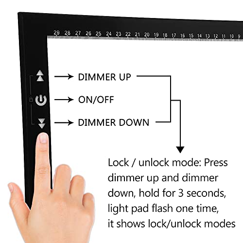 HSK A4 LED Light Box Light Pad Lock/Unlock Modes Touch Dimmer Button Dimmer 5 Level Brightness Led 7000 Lux for Tatoo,Trace, Drawing,Animation, HSK
