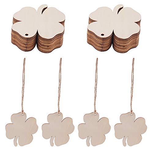Amosfun 20pcs Wooden Embellishment Clover Shape Wood Cutouts Saint Patricks Day DIY Craft Supplies Amosfun