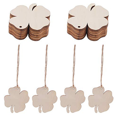 Amosfun 20pcs Wooden Embellishment Clover Shape Wood Cutouts Saint Patricks Day DIY Craft Supplies Amosfun