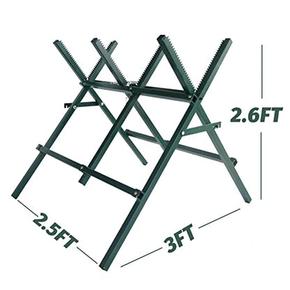 Kapler Log Sawhorse For ChainSaw, Foldable Steel Wood Saw Horse With Notched Sawtooth And Wood Log Fixed Spring, Supporting Weight 150 Lbs - WoodArtSupply