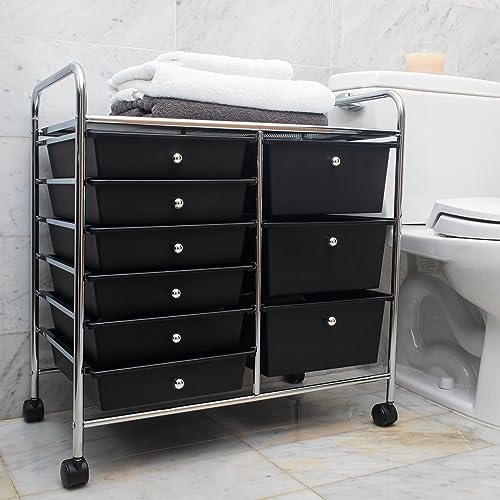 Mind Reader Rolling Cart with Drawers, Utility Cart, Craft Storage, Kitchen, Metal, 24.25"L x 15.25"W x 26.25"H, Black/Silver Mind Reader