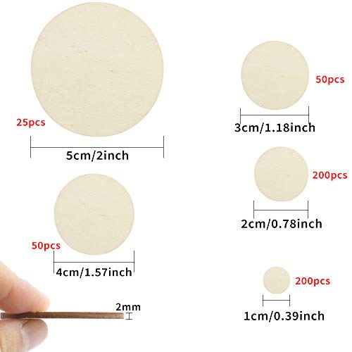 WYKOO 525 Pieces Unfinished Round Wooden Discs, 5 Size Wood Cutout Circles Chips for Arts & Crafts Projects