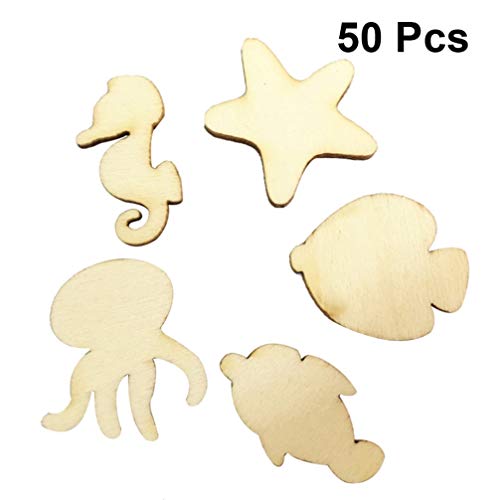 50pcs Pieces Hand Decor Sea Animals Wood Cutouts Animal Wood Embellishments Wooden Ornaments Wooden DIY Crafts Wooden Cutouts Unfinished Animal SUPVOX