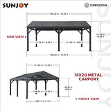 Sunjoy Carport 14 ft. x 20 ft. Outdoor Gazebo Heavy Duty Garage Car Shelter with Brown Powder-Coated Steel Roof/Black Frame and 2 Ceiling Hooks by Sunjoy