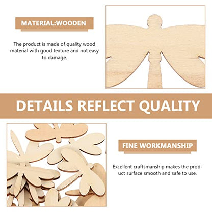 HEALLILY 60 Pcs Unfinished Wood Slices, Christmas Ornaments Wood Kit, Dragonfly Shape Natural Wooden DIY Crafts for Xmas Holiday 2
