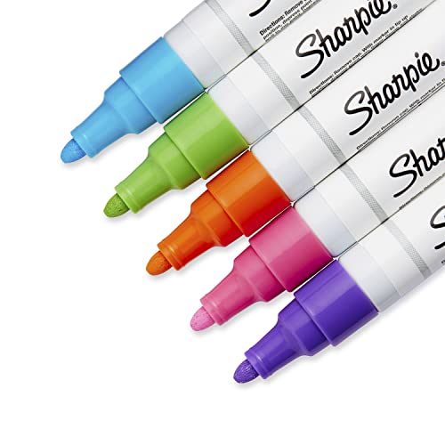 SHARPIE Oil-Based Paint Markers, Medium Point, Bright Colors, 5 Count - Great for Rock Painting - WoodArtSupply