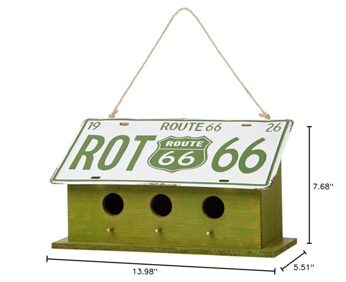 Glitzhome 14" L Oversized Hanging Birdhouse Green Distressed Wooden Licence Plate Bird House for Outdoor glitzhome