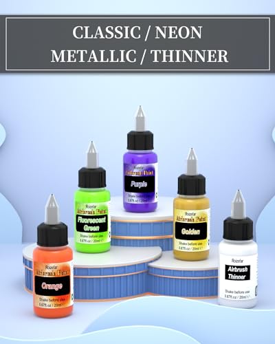 Airbrush Paint, 22 Colors with 2 Thinner Airbrush Paint Set, Water-Based Air brush Paints Acrylic Ready to Spray Includes Metallic & Neon Colors, Roizefar