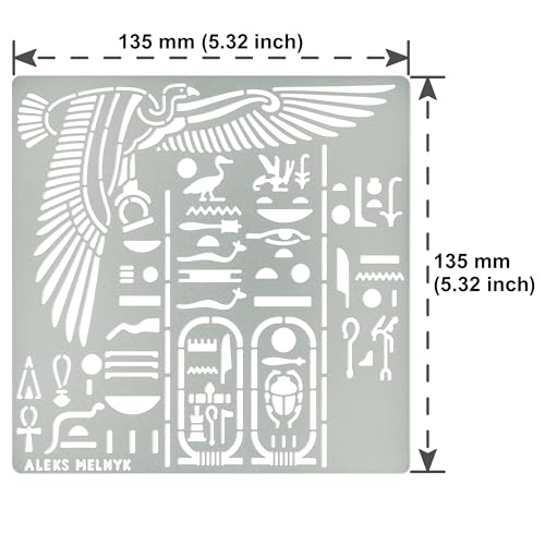 Aleks Melnyk No.449 Metal Stencil, Egyptian Hieroglyphics and God Nekhbet, Small Stencil, 1 PC, Template for Wood Burning, Engraving, Crafting, - WoodArtSupply