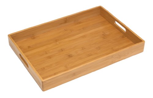 Lipper International 8865 Solid Bamboo Wood Serving Tray, 19.75" x 13.75" x 2.25" - WoodArtSupply