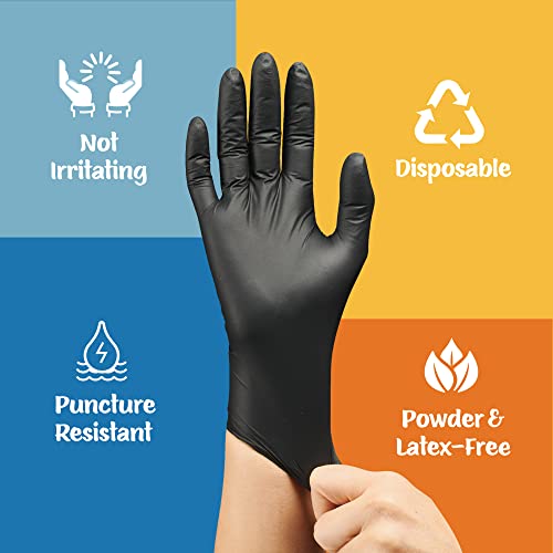Care Plus Medical Exam Nitrile Gloves Medium Black, Latex Free Powder Free, Non Sterile Exam, Food Safe, Mechanic, 100 Count Care Plus