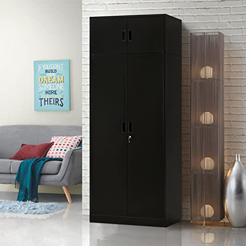 BESFUR Metal Storage Cabinet - 87“H Garage Cabinet with Adjustable Shelves & Top Cabinet - Tall Black Cabinet for Office, Garage, Home - Black BESFUR