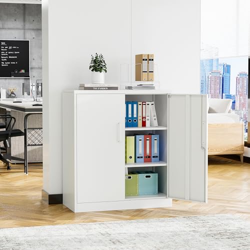 Metal Storage Cabinet with 2 Doors, Lockable Steel Storage Cabinet with 2 Doors and Adjustable Shelves, Steel Lockable File Cabinet, Locking Tool STANI