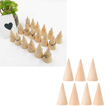 10pcs Unfinished Wooden Craft Cones Wood Cone Ring Holder Unpainted Finger Jewelry Display Stand Organizer for DIY Crafts Painting 2. 5x5cm