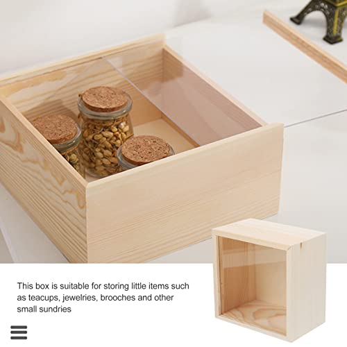 TEHAUX Wooden Crates Unfinished Unfinished Wood Boxes, 12 * 12 * 8cm Wooden Box Case Collectible Crafts Jewelry Storage Organizer with Clear Lid for TEHAUX