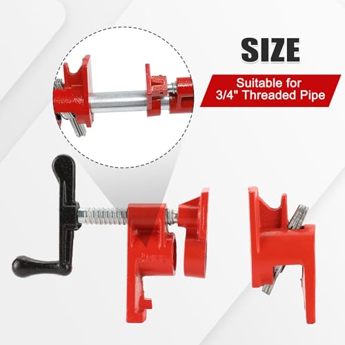 FLKQC 3/4" Wood Gluing Pipe Clamp Set with Unique Foot Design Red Heavy Duty Bar Clamps Cast Iron Quick Release Pipe Clamp Tools for Woodworking (6) FLKQC