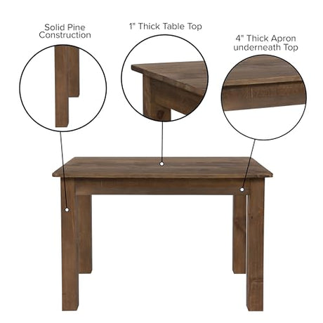 Merrick Lane Jessamine 46" x 30" Rectangular Antique Rustic Solid Pine Farm Dining Table Merrick Lane