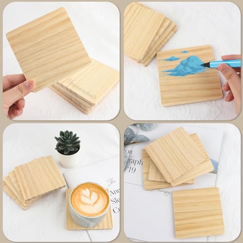 Framendino, 8 Pack Unfinished Wooden Coasters 4 Inch Blank Square Wood Coaster for DIY Coasters Painting Wood Engraving Home Decorations