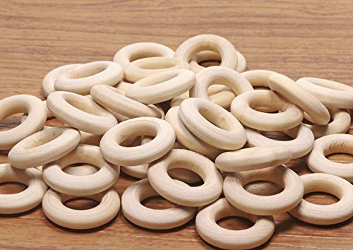 PENTA ANGEL 50PCS 25mm/1" Natural Unfinished Wood Rings Circle Wood Pendant Connectors for DIY Projects Jewelry and Craft Making(25mm) PENTA ANGEL
