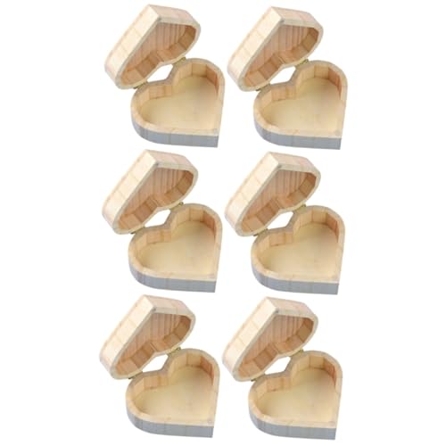 ABOOFAN 6 Pcs Wooden Box Jewelry Storage Boxes Gift Container Valentines Day Heart Wood Block Heart Shape Wood Boxes Kids Jewelry Organizer Kids Gift ABOOFAN