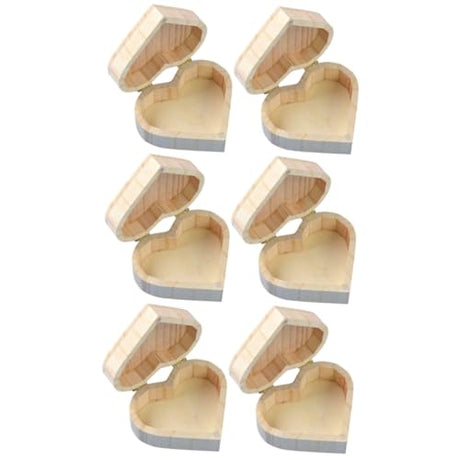 ABOOFAN 6 Pcs Wooden Box Jewelry Storage Boxes Gift Container Valentines Day Heart Wood Block Heart Shape Wood Boxes Kids Jewelry Organizer Kids Gift ABOOFAN