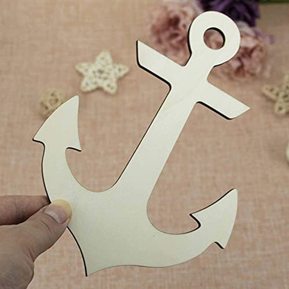 Anchor Shape Hanging Wood Unfinished Wood with Twines DIY Craft Ornament Theme Party Decoration 7.9" 3Pack - WoodArtSupply