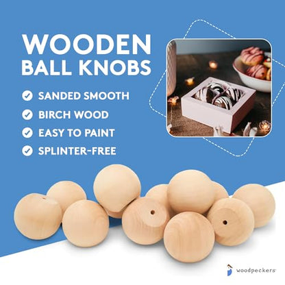Woodpeckers Unfinished Wood Ball Knobs 1 inch for Kitchen Cabinet Knobs, Drawer Knobs, Dresser Knobs and Crafts, Pack of 50