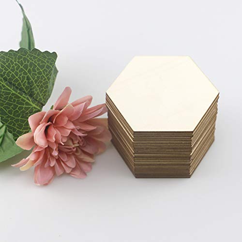 A Pack of 25pcs Unfinished Wood Hexagon Wood Shape Beech Wood Ornament for DIY Crafts, Pyrography, Painting, Writing, Photo Props and Decorations