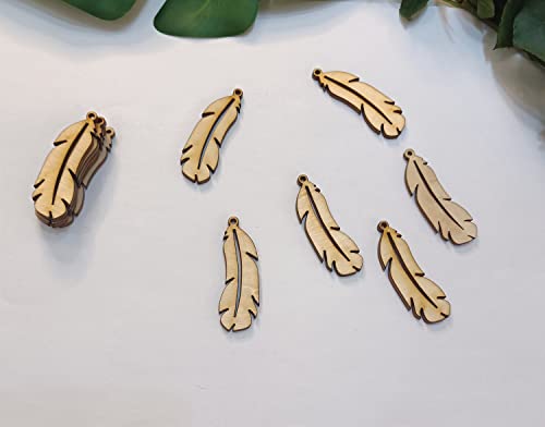 30pcs of Feather Shape DIY Unfinished Wood Jewelry,Laser Cut Natural Wood Earrings Blanks ,Wood Feather Shapes (2'') Yuxuanish