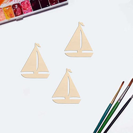 20pcs Sailboat Shape Wood Cutouts DIY Crafts Blank Boat Unfinished Wooden Gift Tags Ornaments with Ropes for Summer Ocean Sea Theme Party Decoration JANOU
