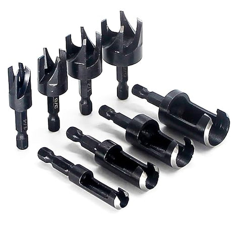 Eyech 8Pcs Wood Plug Cutter, Carbon Steel Straight and Taper Claw Drill Bit Set Woodworking Hole Saw Cutting Tool 1/4" 3/8" 1/2" 5/8" (Metric 6mm Eyech