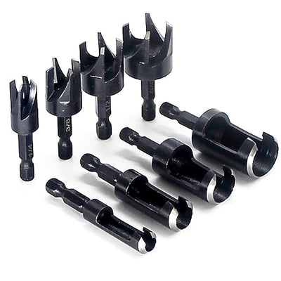 Eyech 8Pcs Wood Plug Cutter, Carbon Steel Straight and Taper Claw Drill Bit Set Woodworking Hole Saw Cutting Tool 1/4" 3/8" 1/2" 5/8" (Metric 6mm