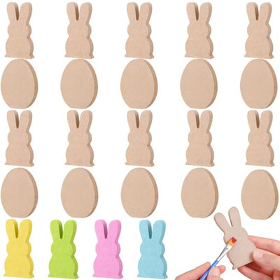 20 Pcs Easter Wooden Bunny Cutouts Unfinished Bunny Table Wooden Signs Peeps Bunny Egg Shaped Craft Tags Easter Blank Bunny Slice Wooden Signs for