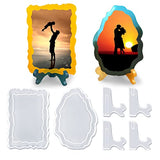 Resin Mold for Photo Frame, 2 Sets of Picture Frame Molds with Stand Holder, Rectangle & Oval of Irregular Edge Silicone Epoxy Molds for DIY Actvty