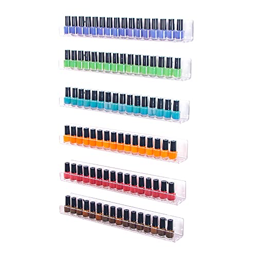 Coward 6 Piece Acrylic Nail Polish Organizer Rack Wall Mounted, Essential oil Display Stand, Alcohol ink Paint Storage Holder, displays 90 Bottles - WoodArtSupply