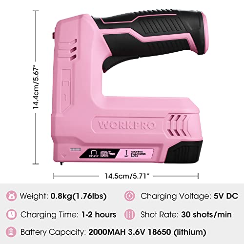 WORKPRO 3.6V Power Electric Cordless 2-in-1 Staple and Nail Gun, 2.0Ah Battery Powered Stapler for Upholstery, Crafts, DIY, Including USB Charger WORKPRO