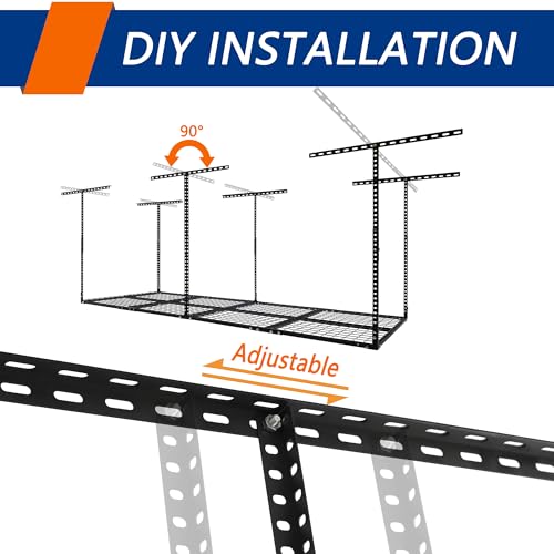 3 x 8FT Overhead Garage Storage Rack, Adjustable Ceiling Storage Racks, Garage Shelving Heavy Duty Storage Organizer System, 600lbs Weight Capacity - WoodArtSupply