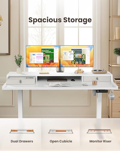 ErGear Electric Standing Desk with Drawers, 48″ x 24″ Gaming Desk with Monitor Stand, C-Clamp Mount Compatible, Home Office Height-Adjustable Desk ErGear