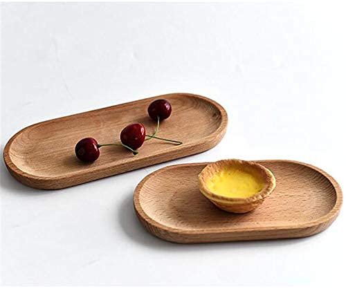 Mini Serving Tray for Jewellery Key Coin Set of 2, Oval Wood Natural Dessert Cup Tray, Small Wooden Cheese Plate, Tableware Decorative Tray BWRMHME