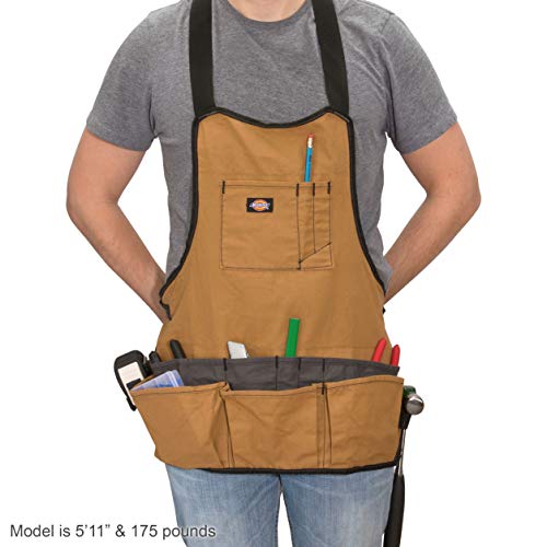 Dickies 16-Pocket Workshop Bib Apron, Durable Canvas Construction, Reinforced Edges, Adjustable Belt, Grey/Tan - WoodArtSupply