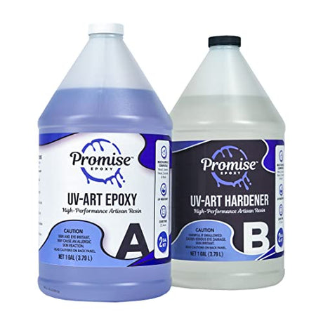 Promise Epoxy - 2 Gallon Kit of UV Art Formula Crystal Clear Coating Table Top Epoxy Resin with Superior UV Resistant Hard Finish on Tabletop, Incredible Solutions