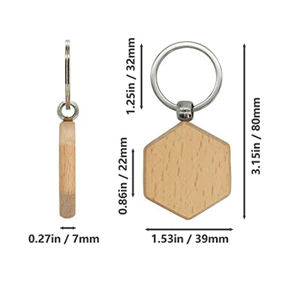 Hexagon Wood Engraving Blanks Wood Blanks Blank Wooden Key Tag with Keychain 20 Pcs - WoodArtSupply