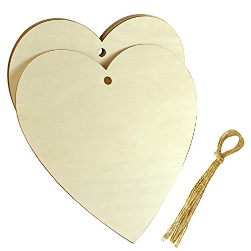 obmwang 4 Pieces Natural Wooden Hearts 11.5 x 11Inch, Large Wood Heart Slices Unfinished Predrilled Wood Hearts Ornaments for Valentine's Day Wedding