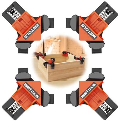 WETOLS Corner Clamp, 90 Degree Right Angle Clamp for Woodworking,4Pcs Fast Adjustable Quick Spring Loaded Woodworking Clamp, Gifts for Dad, Birthday WETOLS